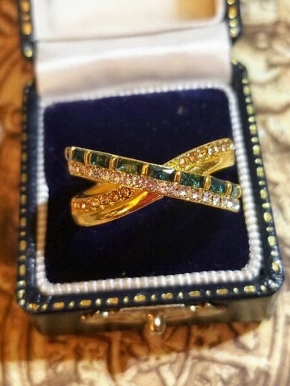 NEW Gold Vermeil Crossover Crystal Band Ring
